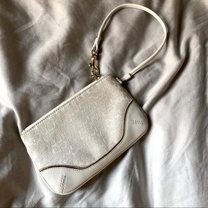 Coach Wristlet Ivory Leather Canvas Logo